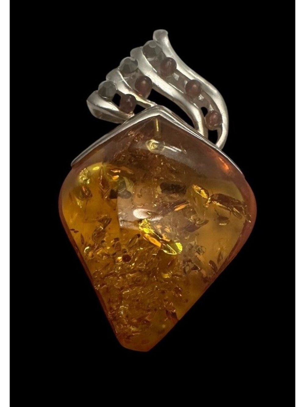 Vintage Modernist Sterling Silver 925 Baltic Amber Pendant MCM